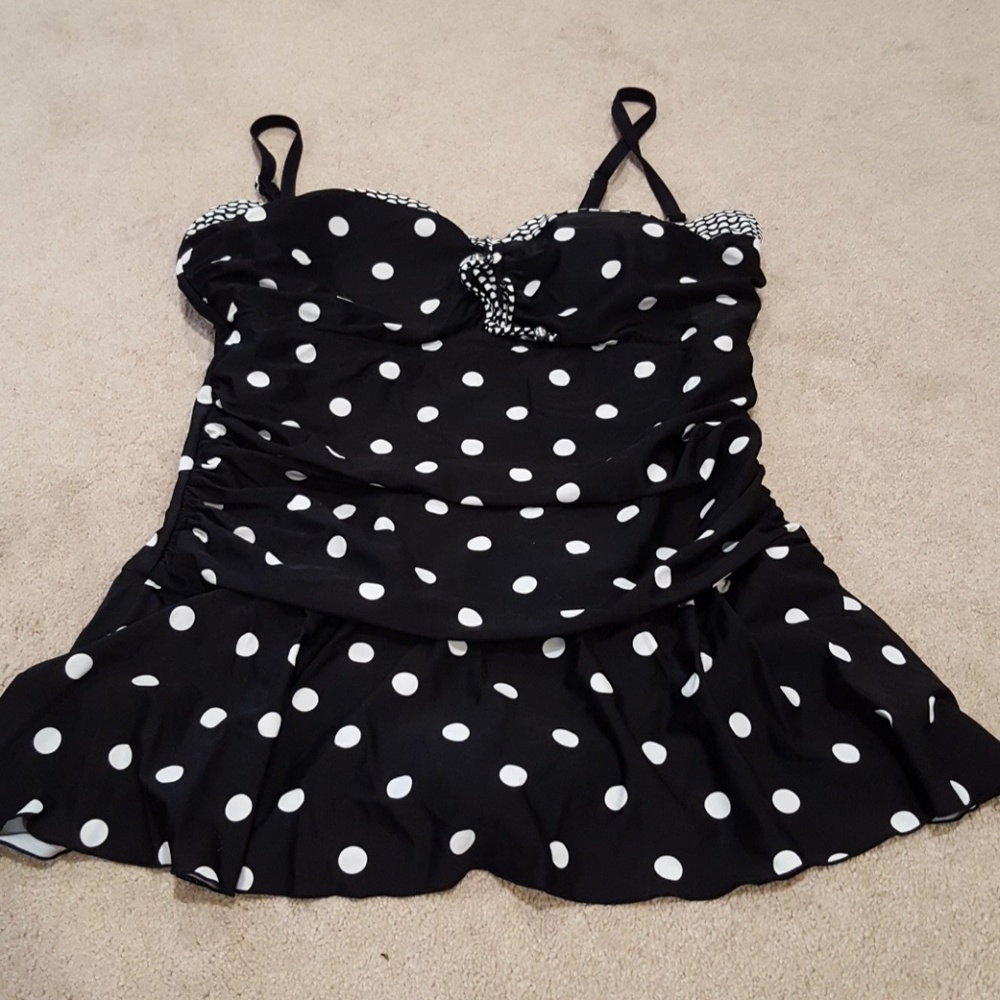 Plus size black and white polka dot swim dress